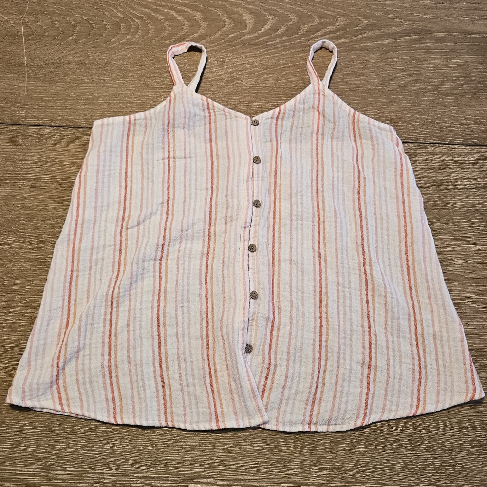 Sonoma Muslin 100% Cotton Striped Sleeveless Tank Button Front Size Large